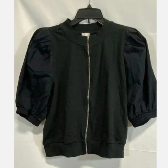 Anthropologie Maeve Women Black Short Puff Sleeve Jacket XL fits like L - Picture 2 of 10